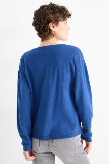 Dámské - Svetr s výstřihem ve tvaru V - modrá