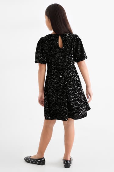 Kinder Mädchen - Samt-Pailletten-Kleid - schwarz