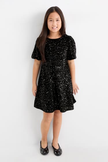 Kinder Mädchen - Samt-Pailletten-Kleid - schwarz