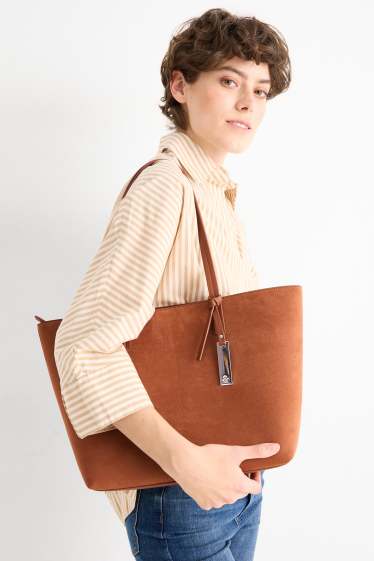 Donna - Shopper grande - similpelle scamosciata - marrone
