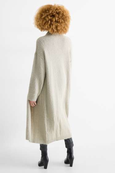 Dames - Lang gebreid vest - licht beige