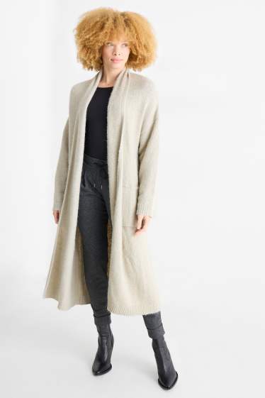 Dames - Lang gebreid vest - licht beige