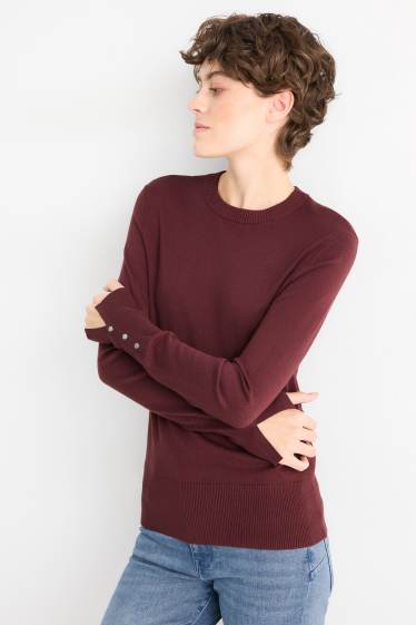 Dames - Fijn gebreide trui - bruin