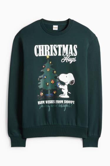 Pánské - Vánoční mikina - Peanuts - tmavozelená