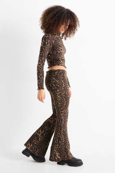 Dames - Flared legging - luipaardvelprint - donkerbruin