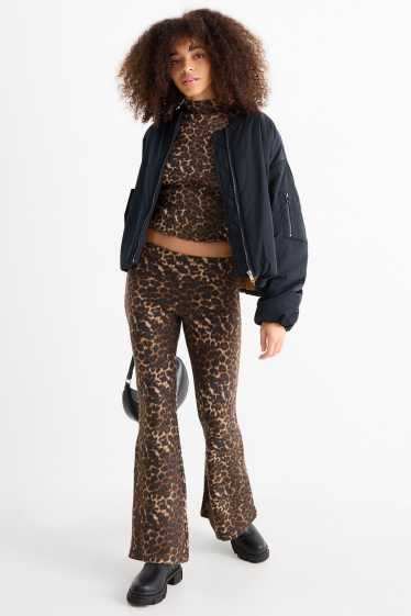 Dames - Flared legging - luipaardvelprint - donkerbruin