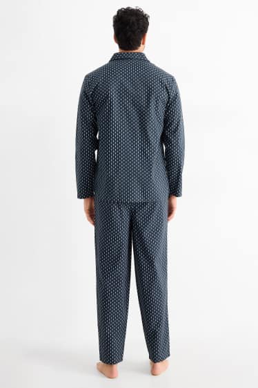 Herren - Pyjama - Minimal-Print - dunkelblau