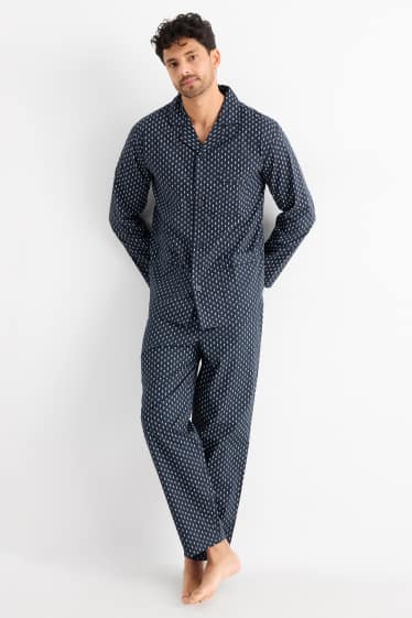Herren - Pyjama - Minimal-Print - dunkelblau