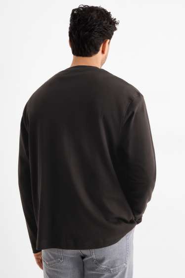 Pánské - Tričko s dlouhým rukávem - relaxed fit - černá