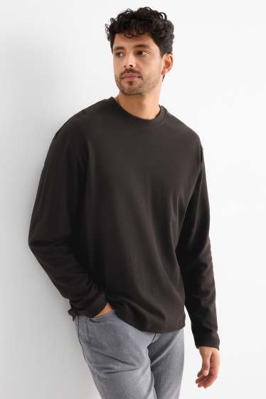 Pánské - Tričko s dlouhým rukávem - relaxed fit - černá