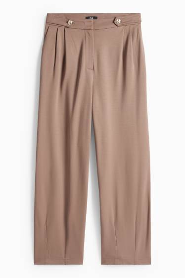 Dámské - Žerzejové kalhoty - high waist - barrel leg - světle hnědá