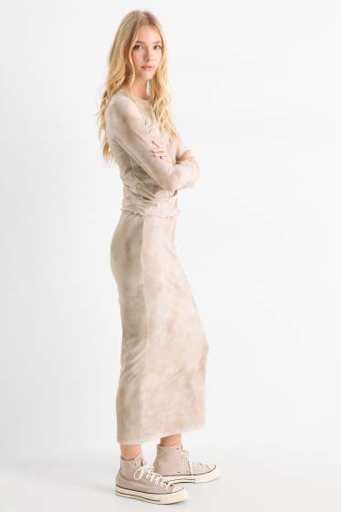 Women - Mesh skirt - patterned - beige