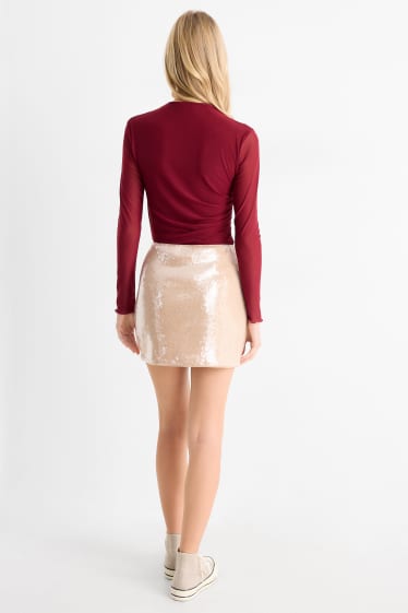 Damen - Pailletten-Minirock - beige