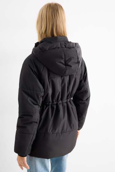 Damen - Steppjacke mit Kapuze - schwarz