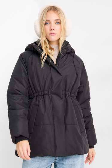 Damen - Steppjacke mit Kapuze - schwarz