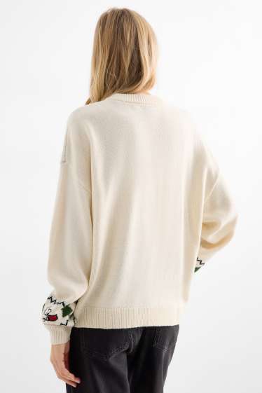Donna - Maglione natalizio - Peanuts - bianco crema