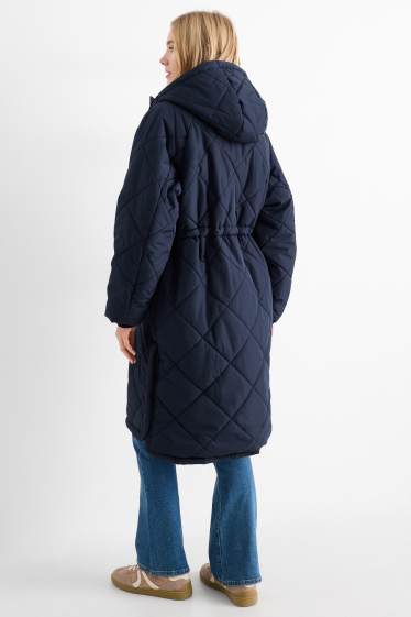 Damen - Steppmantel mit Kapuze - dunkelblau