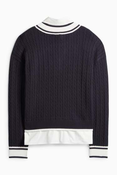 Women - Jumper - 2-in-1 look - cable knit pattern - dark blue