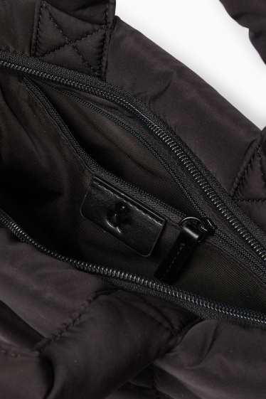 Femei - Geantă matlasată shopper mare, cu curea detașabilă - negru