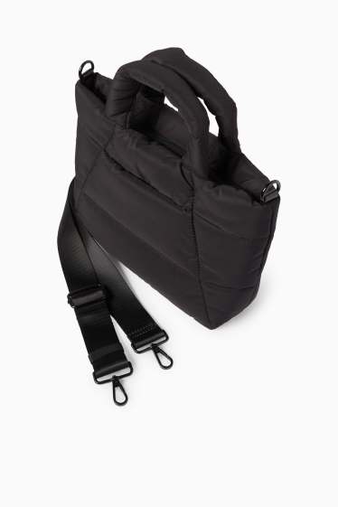 Femei - Geantă matlasată shopper mare, cu curea detașabilă - negru