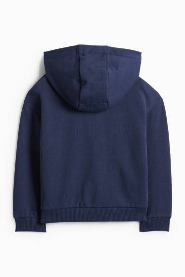 Děti - dívky - Srdce - tepláková bunda s kapucí - tmavomodrá