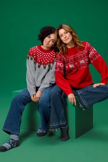 Donna - Maglione natalizio - HoHoHo - rosso