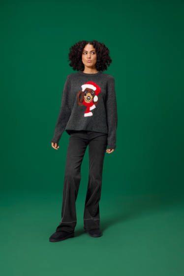 Women - Christmas jumper - sausage dog - dark gray