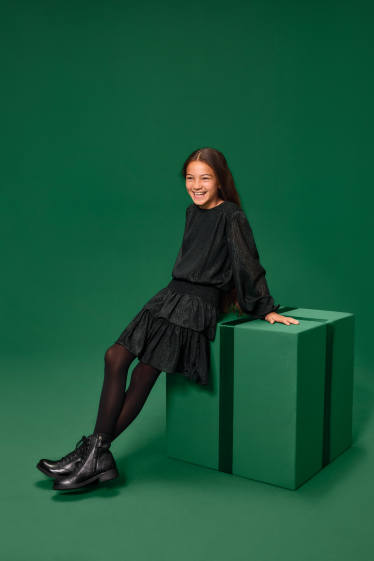 Děti - dívky - Šifonové šaty - s třpytivým efektem - černá