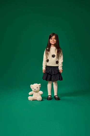 Kinder Mädchen - Blume - Set - Pullover, Rock und Strumpfhose - 3 teilig - schwarz / beige