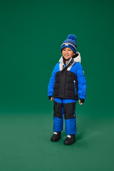 Kinder Jungen - Bommelmütze - gemustert - strukturiert - blau