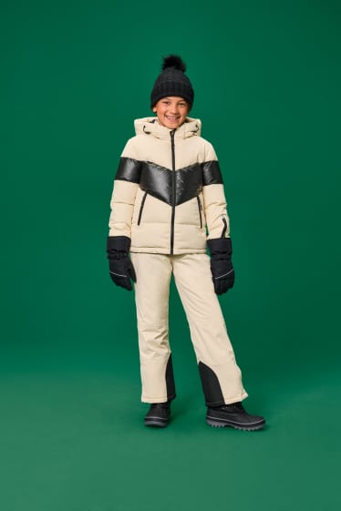 Children Girls - Ski jacket with hood - water-repellent - black / beige