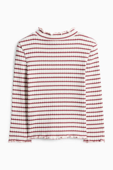 Kinder Mädchen - Tulpe - Langarmshirt - gerippt - gestreift - weiß / rot