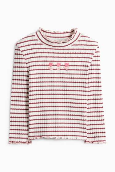 Kinder Mädchen - Tulpe - Langarmshirt - gerippt - gestreift - weiß / rot