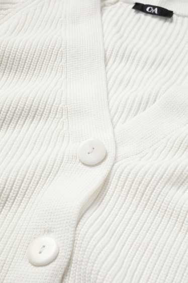 Damen - Strickjacke - gerippt - weiss