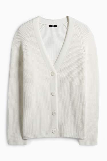 Damen - Strickjacke - gerippt - weiss