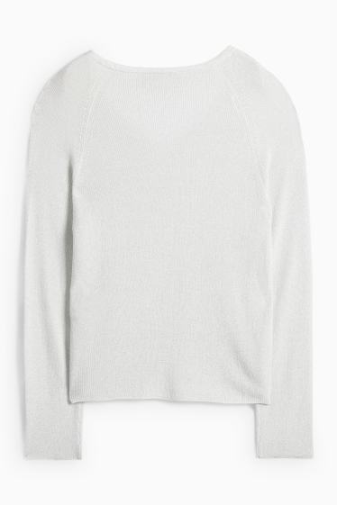 Femei - Pulover cu decolteu în V - alb ca zăpada