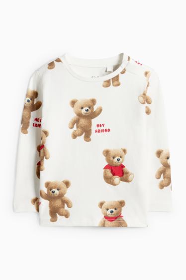 Baby: jongens - Teddybeer - babylongsleeve - wit