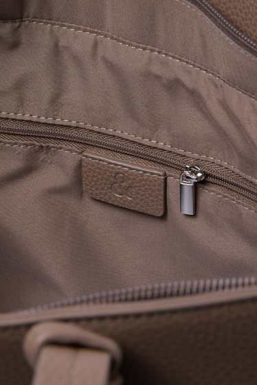 Damen - Großer Shopper - Lederimitat - hellbraun