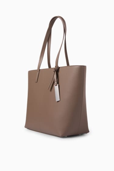 Damen - Großer Shopper - Lederimitat - hellbraun