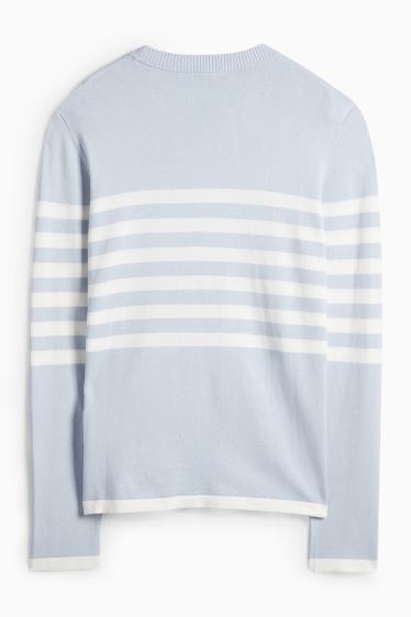 Women - Jumper - striped - white / light blue