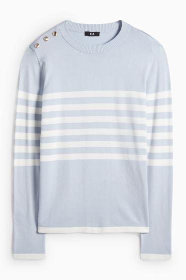 Women - Jumper - striped - white / light blue