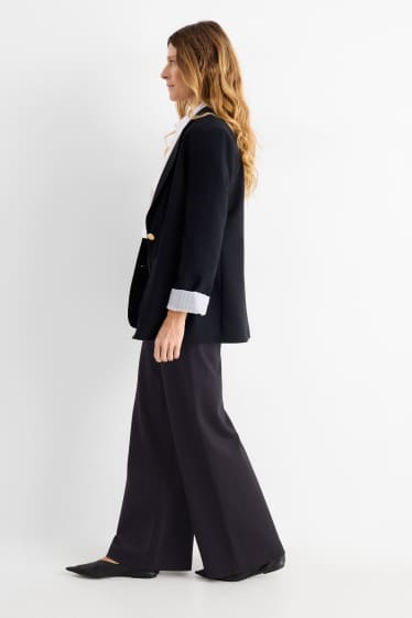 Dámské - Žerzejové kalhoty - mid waist - wide leg - černá