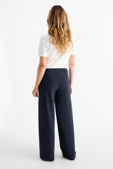 Femei - Pantaloni din jerseu - talie medie - wide leg - albastru închis