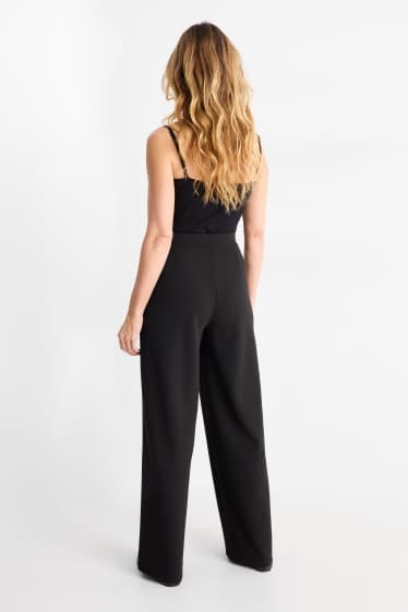 Femmes - Pantalon en jersey - mid waist - wide leg - noir