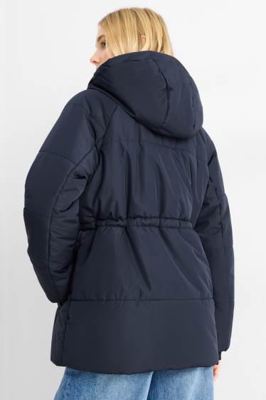 Dámské - Prošívaná bunda s kapucí - tmavomodrá