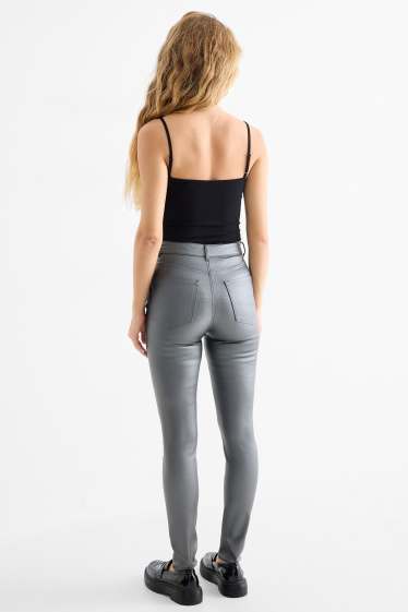 Damen - Stoffhose - High Waist - Skinny Fit - silber