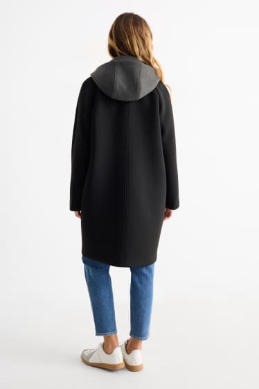 Damen - Mantel mit Kapuze - schwarz