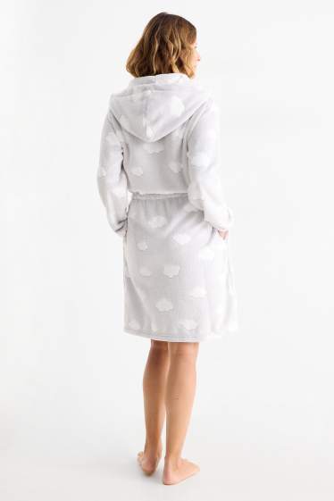 Damen - Bademantel mit Kapuze - gemustert - hellgrau