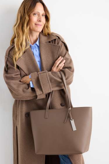 Damen - Großer Shopper - Lederimitat - hellbraun