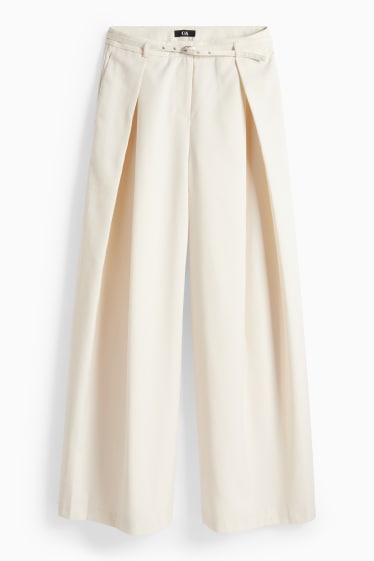 Dona - Pantalons de tela amb cinturó - high waist - wide leg - beix clar